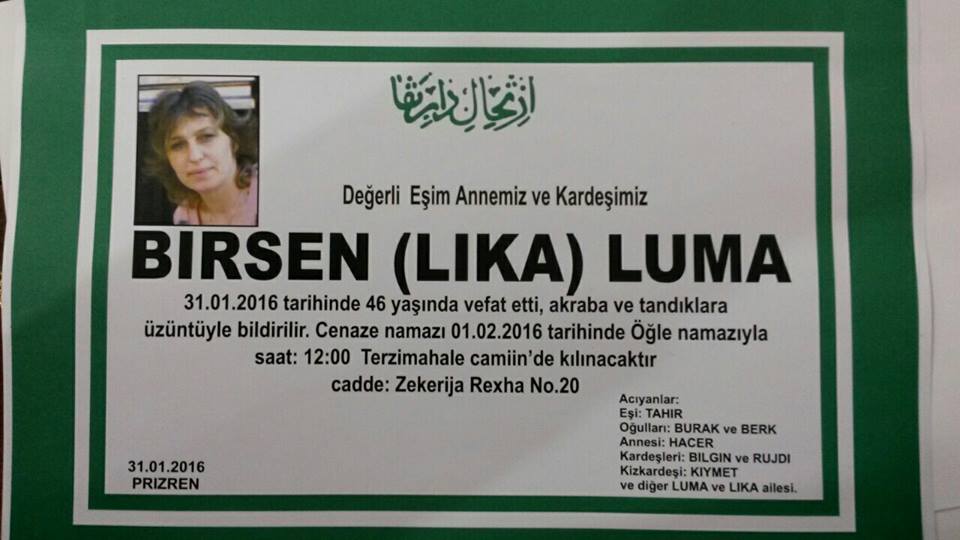 BİRSEN LİKA LUMA VEFAT ETTİ