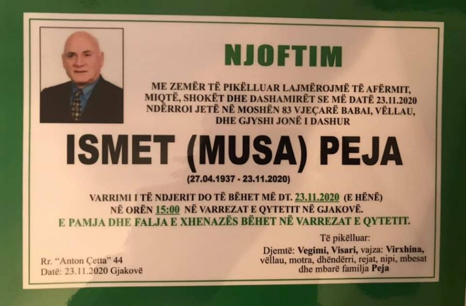 ARNAVUT MÜZİĞİNİN DUAYENLERİNDEN İSMET PEJA VEFAT ETTİ